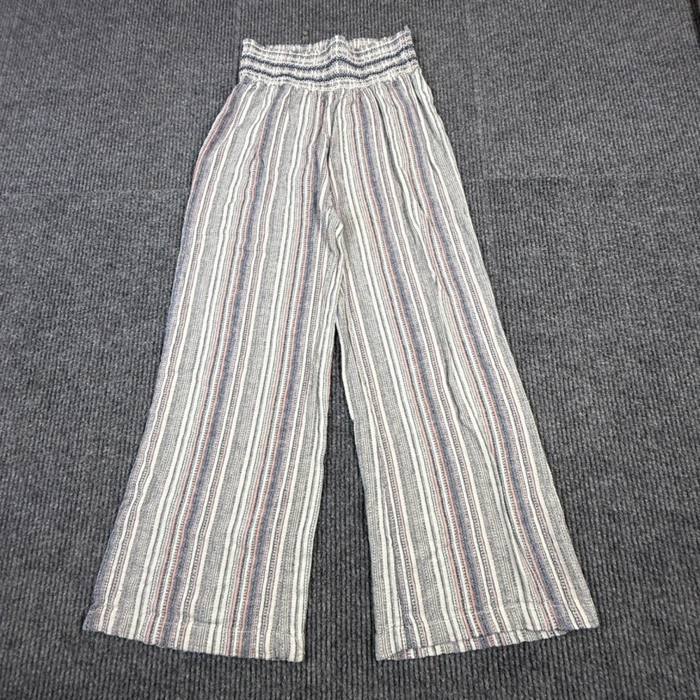 Rewash Brand Linen Blend Wide Leg Striped Smocked Waist Pants Size Large